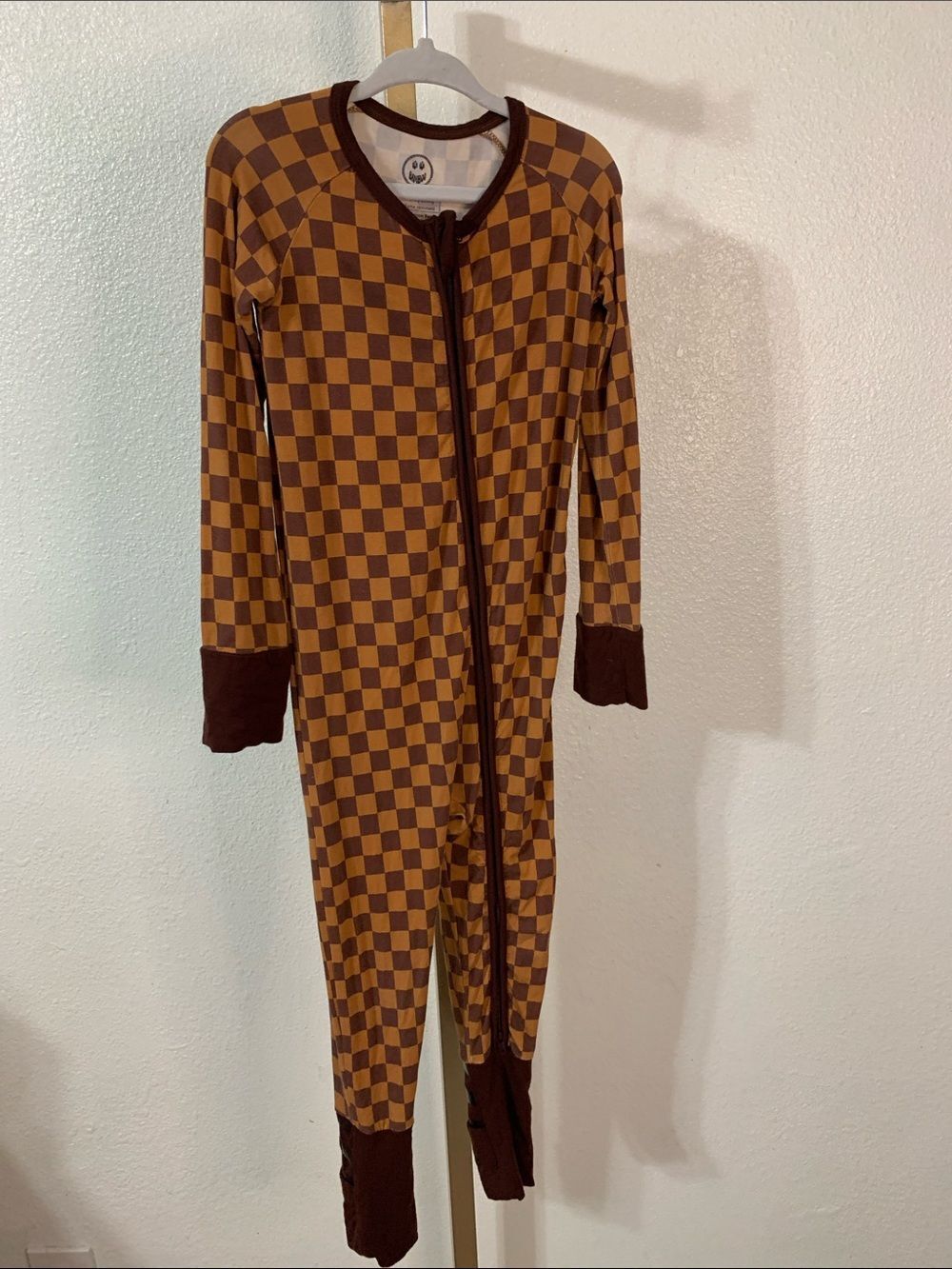 BOO BOO BAAMBOO-Brown Checkered One-Piece Pajamas-3T